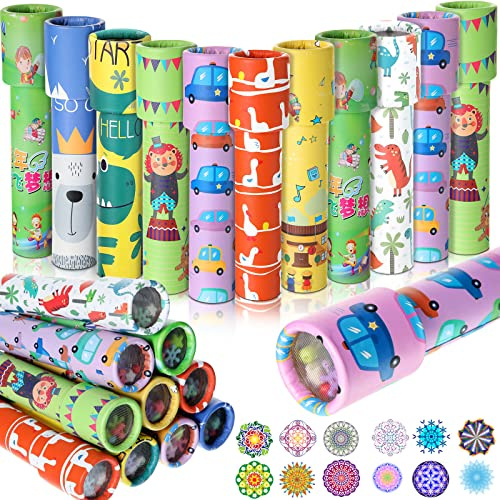 24 Pcs Classic Kaleidoscopes for Kids Educational Kaleidoscope Toys Party Favor Return Gifts Paper Tumble Tube Prism Lens Old Fashioned Vintage Valentines Gift for Kids Stock Stuffer(Vivid Style)