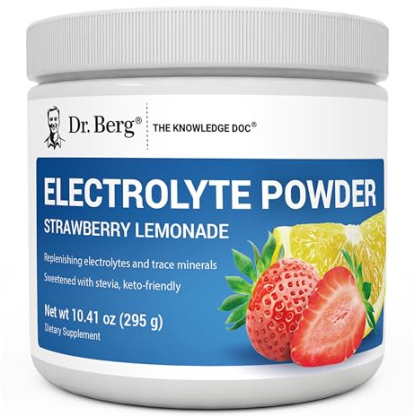 Dr. Berg Zero Sugar Hydration Keto Electrolyte Powder - Enhanced w/ 1000 mg of Potassium & Real Pink Himalayan Salt (NOT Table Salt) - Strawberry Lemonade Hydration Drink Supplement - 50 Servings