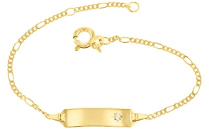 JC Trauringe Baby- & Kinder ID-Armband Goldarmband 333 Gold 14 cm mit Zirkonia-Stein in Sternfassung I Figaro Armband mit Gravur Taufarmband Namensarmband | Nickelfrei | Made in Germany I 5.53042.70