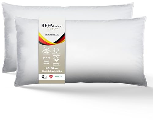 BEFA NATUR prodotto in Germania, cuscino 40 x 80 cm, con imbottitura Primaloft Bio in microfibra, bianco, peso imbottitura: 750 g, adatto alle persone allergiche, biodegradabile, ecologico (2 pezzi)