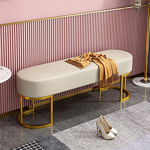 Modernes Kunstleder Sitzbank,Prämie Eingangsbank Schuhbank Ende der Bettbank mit goldenem Sockel,Bequeme gepolsterte Sitzbank für den Eingang,Wohnzimmer,Schlafzimmer(80cm(31in), White)