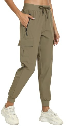 Womens Cargo Hiking Pants with Pocket Lightweight Joggers(Khaki M)
