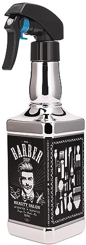 ZIBARBER Water Sprayer 500ml/16.9oz Hair Spray Bottle Hairdressing Barber Spray Bottle Whisky Squirt Bottle Mist Salon Hair Tools Home Gardening(Silvery)