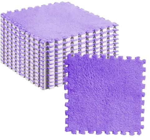 10pcs Plush Foam Puzzle Mat Tiles Soft and Non Slip Interlocking Carpet Tiles for Bedroom or Kids Room (Violet)