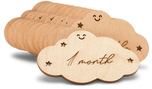 Baby Monthly Milestone Cards, Pack of 1 Set of 12 Cloud Shape Baby Photo Props for Monthly Pregnancy/Baby Milestones, by Woodpeckers