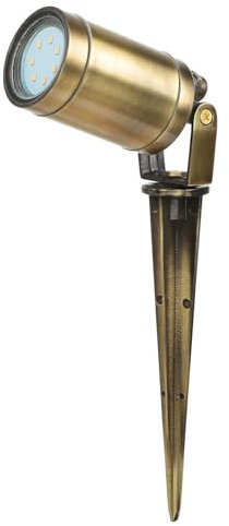 Licht-Erlebnisse Gartenstrahler aus Echt-Messing in Antik mit Erdspieß Spot H:27cm GU10 IP64 wetterfest Bodenleuchte Stehleuchte Garten Weg Lampe Leuchte Außen
