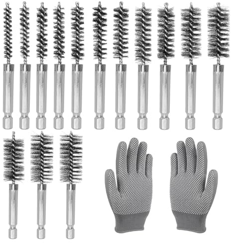 ANBOO Borrmaskinsborstset, 14 st rostfritt stål, 1/4 tum sexkantsskaft, borrhålsborste, rörborste, kittelborste, 8–25 mm