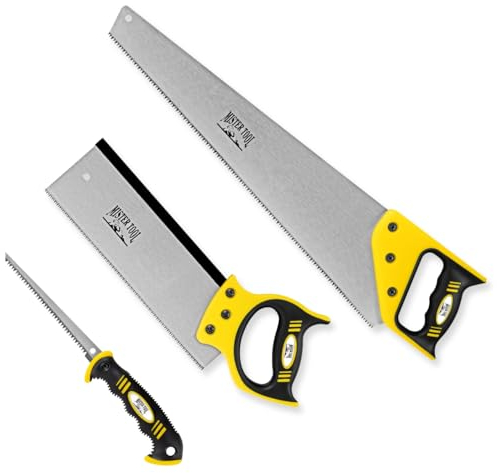 MISTER TOOL Sägenset 3-tlg: Handsäge, Stichsäge und Rückensäge, präzise und robuste Sägearbeiten. Ergonomisch geformter Griff für sicheren Halt, gehärtete und geschliffene Zähne für saubere Schnitte
