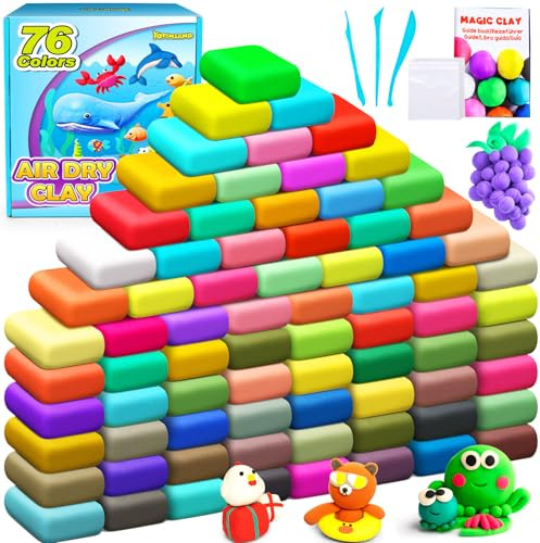 YOPINSAND Arcilla Polimerica Secado al Aire, 76 Colores Plastilina Arcilla para Modelar de Secado al Aire para Niños, Regalo para Niños y Niñas de 3 a 12 Años