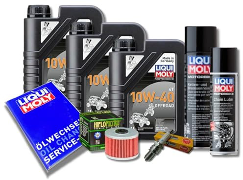 Ölwechselset 3 Liter Motoröl ATV 10W-40 + Ölfilter HF112 + Kettensplege für KFX 450 R