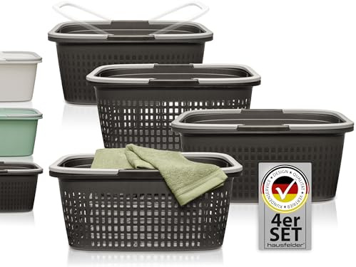 Hausfelder Wäschekorb und Wäschewanne Set, 58x37x25cm, Anthrazit-Schwarz | 58x37x25cm, mit Henkel, Wäschekorb, Wäschewanne
