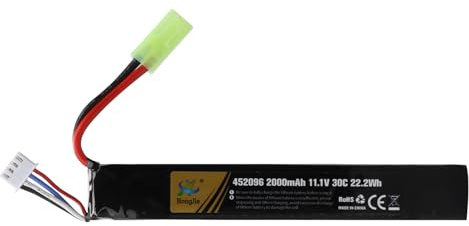 MXJFYY 11,1 V 2000 mAh 22,2 Wh wiederaufladbarer LiPo-Akkupack 3S 30C, kompatibel mit Airsoft M4, M110, AK47, MP5, Scar, M249, AUG, AEG, MP5K, M60, RPK, PKM, Modellwaffen