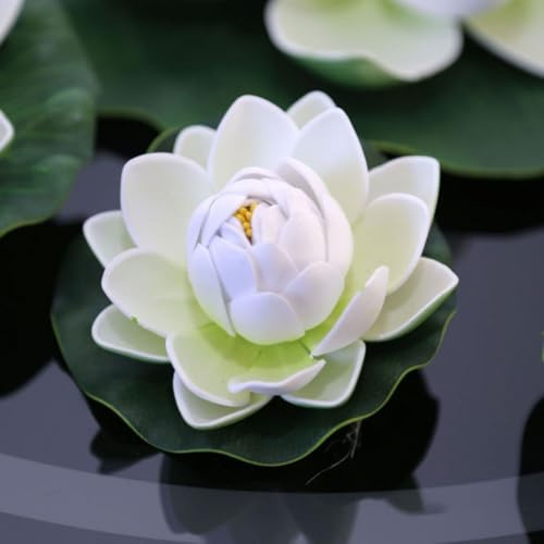 Material EVA artificial de hojas de loto blanco, flores, estanques de agua, lirio falso para pecera