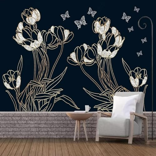 MIXUEXUNLU Photo Wallpaper Modern Relief Gold line Floral Mural Restaurant Cafe bar Ktv Background Wall Decoration Paper