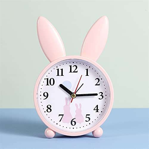 Zhaoj24-05 Silencieux Petite Réveil Dessin animé Lapin réveil Chambre Chevet décoration Simple muet Petit réveil étudiant réveil Cadeau sans Tic Tac(Pink)
