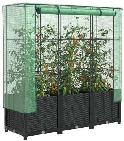 Xichuzi Hochbeet mit Gewächshaus-Aufsatz Rattan-Optik 120x40x138 cm, Palettenrahmen, Hochteich, Gemüsebeet, Kräuterregal Balkon, Blumenbeet, Kräuterspirale, Tomatenbeet, Pflanzhochbeet - 4015815