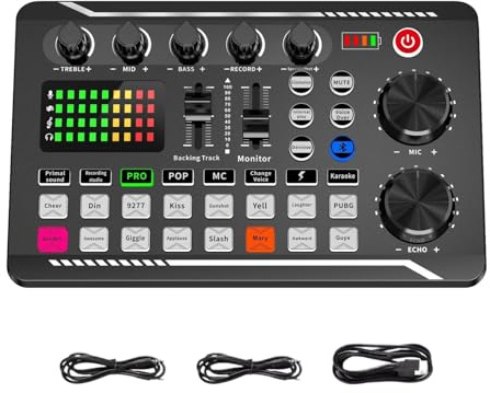 Carte son - Interface audio | Mélangeur audio | Carte son du | Équipement de studio pour la production de podcast | 7 modes d'enregistrement | 4 modes de changement de son | Carte des e