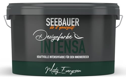 SEEBAUER diy Intensivfarbe INTENSA Grün 2,5L (Misty Evergreen) Edelmatte Wandfarbe Dunkelgrün - Innenfarbe sehr hohe Deckkraft - Matt, Abwaschbar und Tropffrei