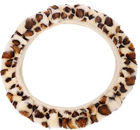 CHILDWEET Lenkradabdeckung Auto Leopard Muster Plüsch Bezug Für Auto Lenkrad Schutz Ästhetisches Design Einfach Zu Montieren