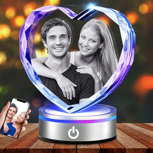 Emoragifou 3D-Kristallfoto, personalisierte Geschenke für Frauen, Mutter, Vater, Paar, sie, individuelles Geschenk mit eigenem Foto, lasergraviertes Glasbild für Muttertag, Jahrestag, Geburtstag