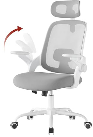 WOLTU Kontorsstol ergonomisk, arbetsstol med justerbart nackstöd ländryggsstöd, vippfunktion skrivbordsstol för kontor, kontorsstolar 150 kg, ljusgrå
