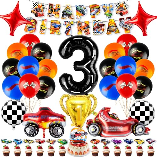 Luftballon4 Auto Luftballons Geburtstagsdeko Junge, Car Tortendeko Geburtstag Deko 3 Jahre Rennwagen Folienballons Party Deko Ballons Girlande Geburtstag Kindergeburtstag Deko Party Supplies Kinder