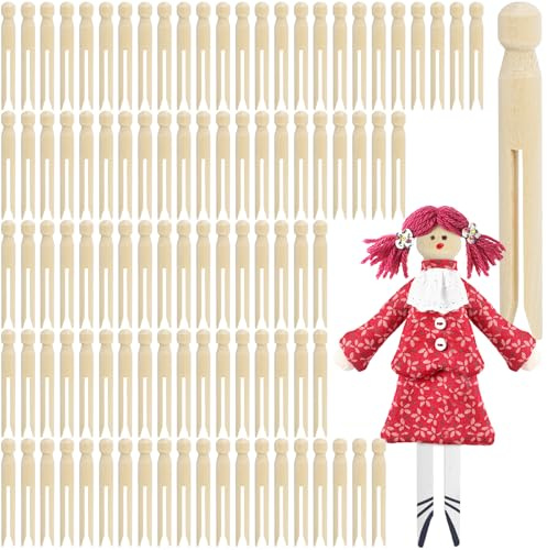TOPZEA 100 Pack Round Wooden Clothespins, Old Fashioned Unfinished Wood Doll Pins, Traditional Clothes Pin Pegs for Crafts, Laundry, DIY Painting Projects, Dolls Ornaments, 4.3x 0.5