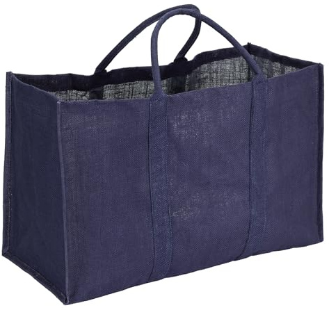 Sac de Rangement en Jute, 72L, 65x30x40cm, Bleu Indigo, Intérieur PP, Double Poignée, Pliable - Pour transporter, stocker bois cheminée - Cabas de courses
