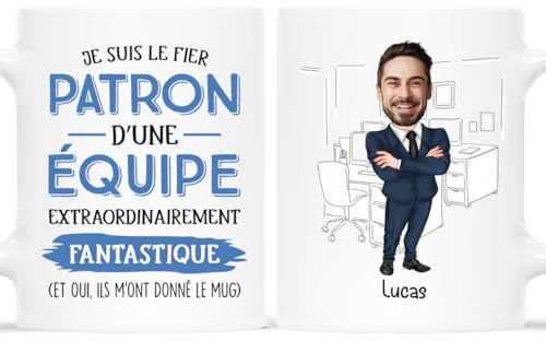 Cadeau Plus Mug Personnalisé Prénom Et Photo - Je Suis Le Fier Patron - Cadeau depart collegue, cadeau humour collegue de travail, tasse personnalisable collegue (Homme)