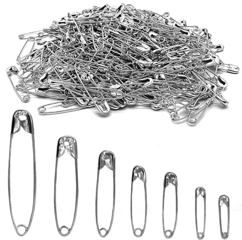 1000pcs Safety Pins Assorted Size, Safety Pins for Clothes,Perfect for Arts Crafts Sewing Hemming Textile Fabric,Strong Nickel Plated 18mm/22mm/28mm/32mm/38mm/45mm/54mm