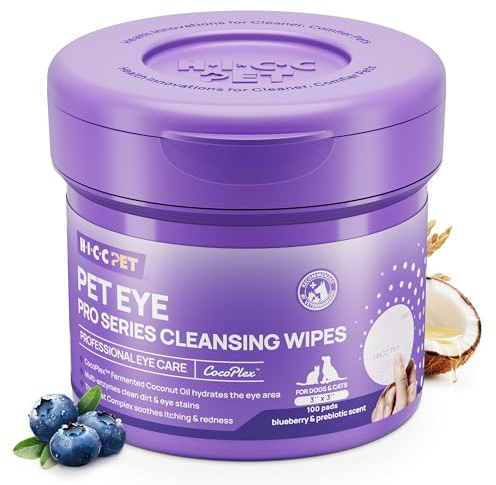 HICC PET Eyes Wipes for Dogs & Cats Upgraded Pro Version, Vet-Recommended Dog Eye Wipes Hypoallergenic, Remove Debris, Mucus, Discharge & Crust - 100ct, Blueberry