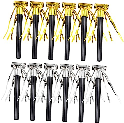 Ciieeo 60 Piezas Sopladores de Fiesta para Juguetes de Cumpleaños con Diseño Franjado Perfectos para Celebraciones Bodas Escolares Sopladores Ruidosos de Color Dorado y Plateado
