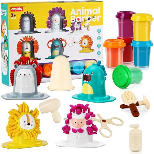 Color Dough Set for Kids Ages 4-6, 16pc Hair Salon Playset,Art Crafts Haircut Play Toys for Girls Boys 3+, Animal Barber Color Dough Craft Kits,Easter Christmas Birthday Gift Preschool Toddler Toy