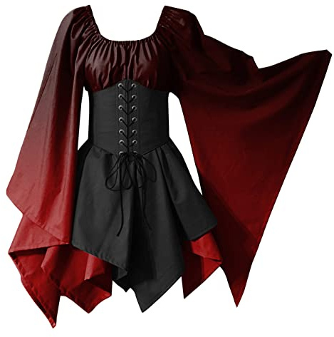 pvucpot Abito Gotico Rinascimentale da Donna con Corsetto Medievale Gonna a Maniche Svasate Costumi Halloween Donna Tradizionale Abito Costume Gotico Medievale Rinascimentale