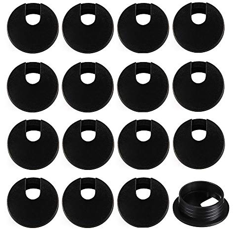 XNJIHWA 16 cubiertas para agujeros de cable, pasacables para mesa, redondas, pasacables para escritorio, pasacables de plástico negro, cubierta de cable de 35 mm para mesa, oficina, encimeras