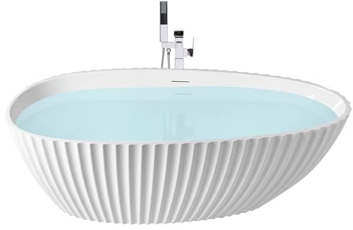 Baignoire Ovale Moderne en Acrylique Autoportante Finition Cannelée Brillante Blanche Tefe