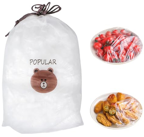 Bliceon 100 coperture elastiche per alimenti, pellicola trasparente in plastica riutilizzabile con sacchetto con coulisse, coperture per alimenti bianche in plastica elastica per la preparazione dei