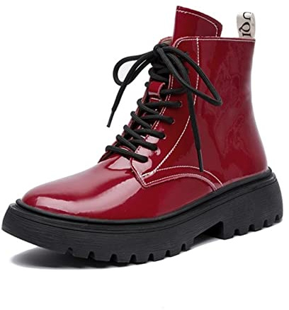 TVAFEDS Womens Boots Martn Boots Women Winter Red Genuine Leather Ankle Lace Up Fur Motorcycle(Red,3.5 UK)