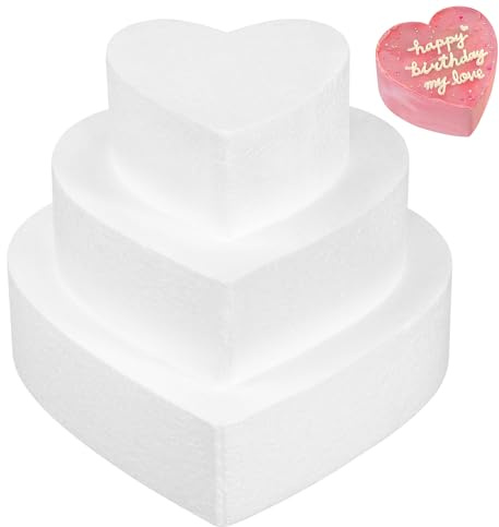 KAJNBN Stampi Schiuma per Torte a Forma di Cuore 3 Pezzi Polistirolo 3 Dimensioni per Pratica Fondente e Decorazioni Feste Ragazzo Ragazza e Matrimoni