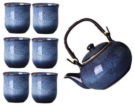 VICASKY Service à Thé Gongfu Chinois en Céramique Bleu, Théière 800ml et 6 Tasses 130ml, Design Grosse Capacité Résistant Haute Température, pour Cérémonie de Thé