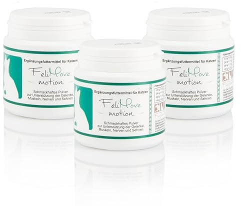 FeliMove Dreierpack | Motion (3 x 50 g) - Pulver zur Unterstützung des Bewegungsapparates | Mit Hyaluronsäure, Collavant® n2, Glucosamin, MSM, Teufelskralle, EPA und mehr | Für Katzen entwickelt