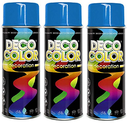 Deco Color 3er Sparpack DC Lackspray glänzend 400ml nach RAL freie Farbauswahl (3 Dosen in himmelblau glanz RAL 5015)