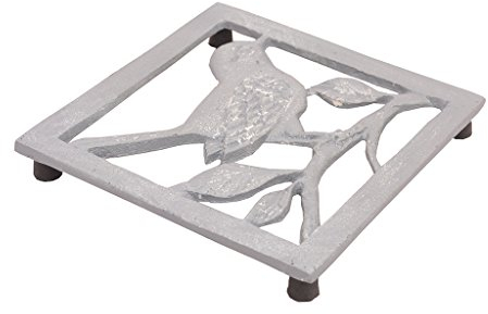 Cast Iron Trivet Square Vintage Grey Bird Pot Pan Rest Stand Wedding Anniversary Autumn Baking Gift