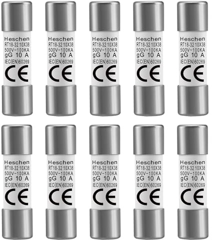 Heschen 10 Stück Keramikrohr-Sicherungsstutzen, 10A RT18-32 (RO15), gG, 10 x 38 mm, 500VAC, CE