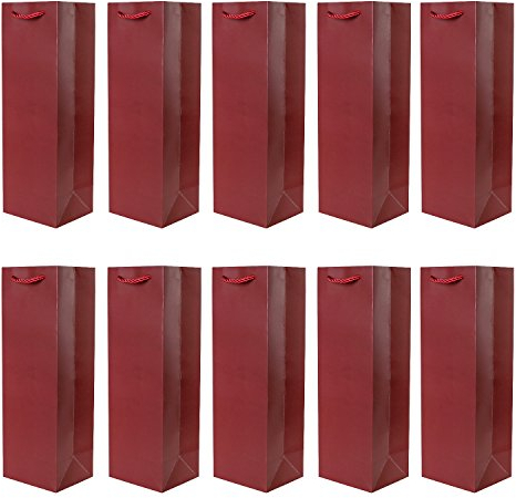 10er Packung Flaschentüten Geschenktüten dunkelrot für Wein Sekt und Champagner geeignet 36x12x10