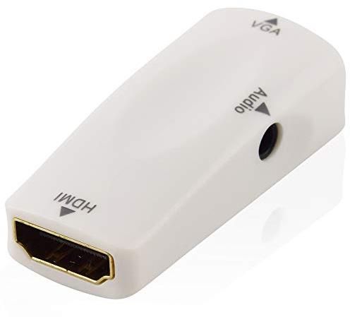 D-SUB HDMI Adapter inkl Klinke-Kabel, S-VGA Buchse Kupplung weiblich auf HDMI Buchse Kupplung weiblich, HD, Weiss