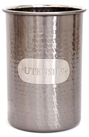 Carousel Home and Gifts Hammered Silver Metal Kitchen Utensil Storage Holder ~ Stunning Utensil Organiser Pot