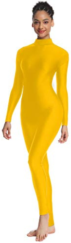 OVIGILY, Langärmeliger Tanzanzug für Erwachsene, Hoher Halsausschnitt, Ganzkörperanzug, Spandex, Catsuit, gelb, 3XL