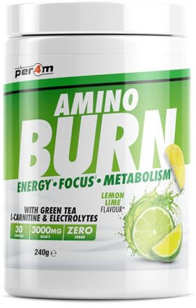 Per4m Amino Burn Powder | L-Carnitine, Cayenne, Green Tea, Pine Bark Extract & Caffeine | Increases Alertness & Attention | Suitable for Vegans | Sugar Free (Lemon Lime Popsicle, 240g)