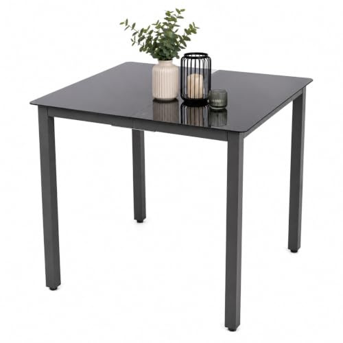 VCM Gartentisch 80x80x73 cm Aluminiumgestell Glasplatte Garten | Tisch für stilvolle Gartengestaltung - auf der Terrasse - oder dem Balkon - für Design-Fans - pflegeleicht